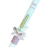 LA BELLA CANDELA Vela Cirio de Bautizo para Niña Decorada con Flores y Cintas Personalizada a Mano de forma Artesanal Color Natural 2,5x30cm (Vela Blanca Decorada Rosa)