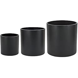 Maceteros Chinos Amazon Amazon Basics Redondo Macetas de cerámica, varios tamaños, suave, Paquete de 3, 15.2, 20.3, y 25.4 cm, negro
