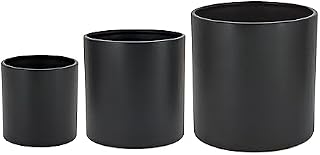 Amazon Basics Assorted Sizes Smooth Ceramic House Planters, Set of 3, 15.2 cm, 20.3 cm and 25.4 cm, Black