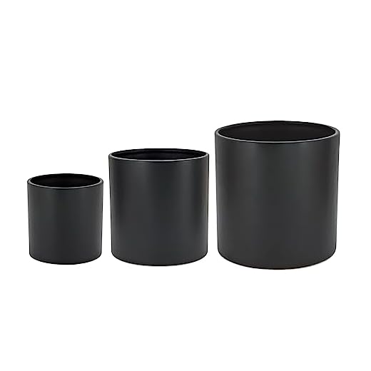 Amazon Basics Redondo Macetas de cerámica, varios tamaños, suave, Paquete de 3, 15.2, 20.3, y 25.4 cm, negro