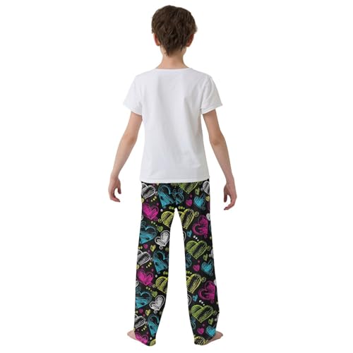 Love Heart Graffiti Pattern Boys Long Pants Soft Trousers Elastic Waist Kids Lounge Bottoms with Pockets S-XL3