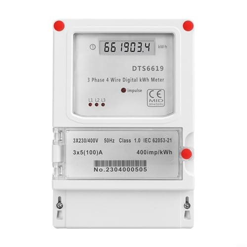 EffiFish Medidor de energía trifásico digital 100A 400V Contador de kWh montado en la pared con pantalla LCD Carcasa de plástico para sistemas eléctricos residenciales