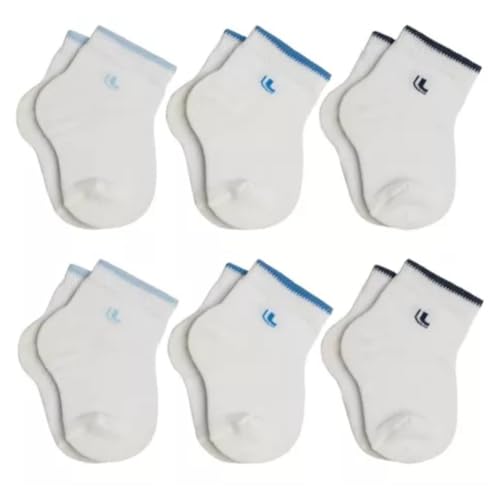 Kit 6 Pares de Meias de Algodão para Bebê Recém-Nascido, Cano Médio, Branco com Detalhes Rosa (BR, Numérico, 16, 23, Azul/Branco)