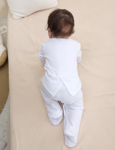 A&J Design Baby Boy Baptism Outfit Infant Tuxedo Gentleman Wedding Formal Footie White 3-6 Months thumb #3