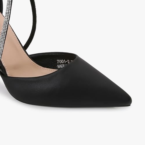 Women's Pointed Toe Stiletto, Ankle Strap Heel with Sparkling Crossband Detail, Adjustable Buckle3