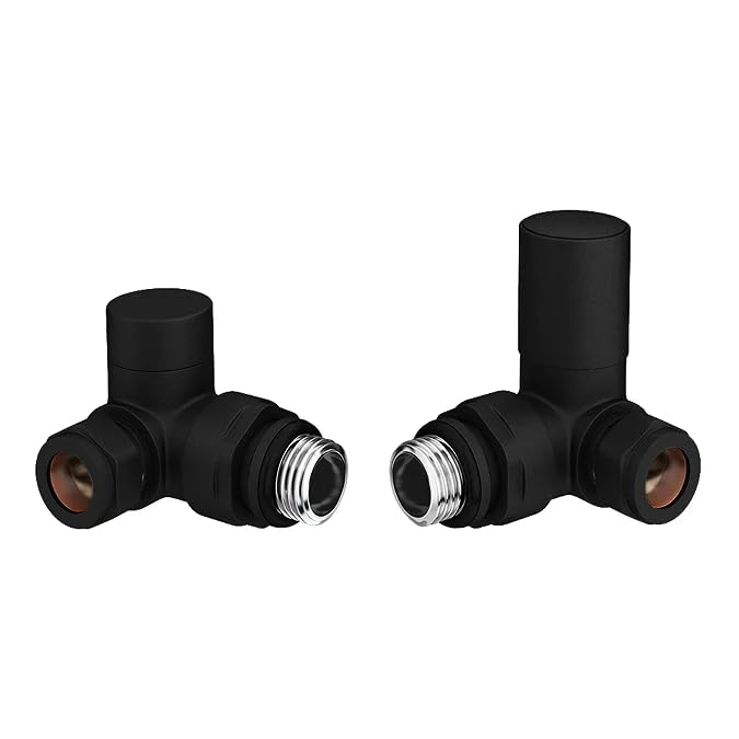 Team Controls Designer Matt Black Corner Angled Radiator Valves 15mm Pair Towel Rail Valve TC-RVCB