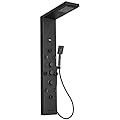 BWE Shower Panel Rainfall Waterfall with Handheld Shower Matte Black 6 IN 1 Stainless Steel Shower Tower Panel System Massage Body Jets with Tub Spout Water Temperature Display Wall Mount