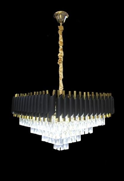 Image of Modern Crystal Square black-Gold 600mm Chandelier Pendant Ceiling Light Fixture Flush Mount Chandelier for Dining Room Living Room Bedroom Foyer Hallway Entryway