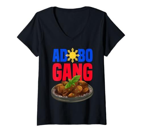 Mujer Adobo Gang Filipino Food Designs Pinoy Pinay Filipinas Camiseta Cuello V