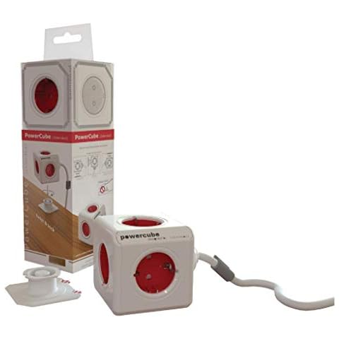 Allocacoc 18549 PowerCube Verlängerungskabel (3m, 5x Verteiler DE) 1307/DEEXPC Weiß,rot Cover