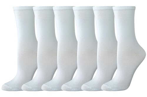 Amazon Essentials Women's Cotton Crew Socks, 6 Pairs, White, 6-9