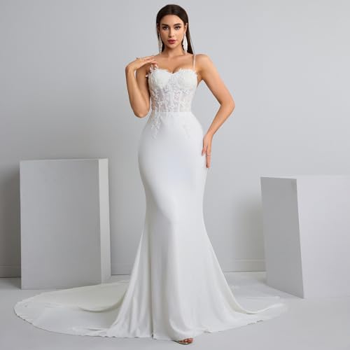 Off Shoulder Lace Wedding Dress Sleeveless Bodycon Bridal Gown with Train for Beach/Summer/Outdoor2