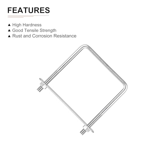 Image of DTGN M8x95x118mm(ThreadxWxL) Square U Bolt - 2Pack - Good for Trailer Pipe Replacement Parts - 304 Stainless Steel U Shape Bolts