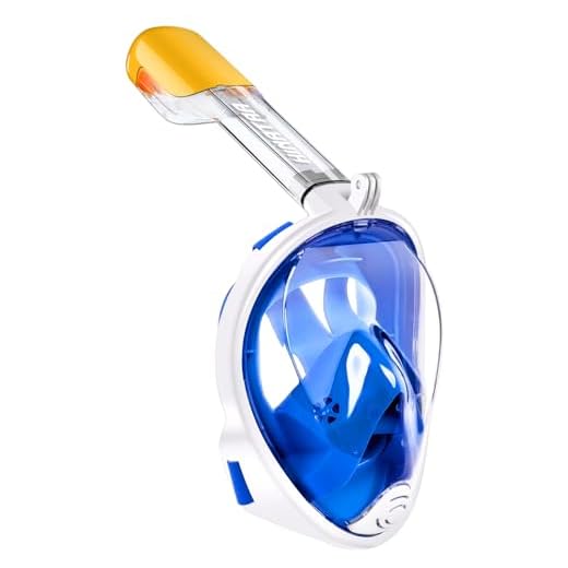 HINATAA Máscara de Buceo, 180°Panorámica Máscara de Snorkel de Cara, Anti-vaho Anti-Fuga,con Tapones con Tapones para los oídos Impermeables,GoPro Mount Easy Breathe para Adultos,Niños (Azul, S/M)