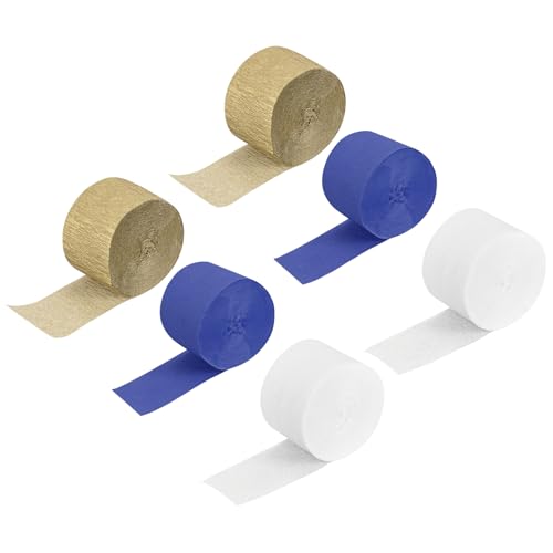 Serpentins papier crépon beige bleu marine doré 6 rouleaux pour décoration de fête