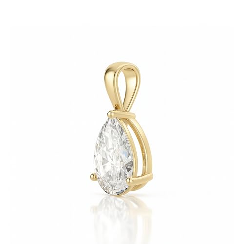14K Solid White or Yellow Gold Lab Grown Moissanite Solitaire Pendant Necklace | Solid Bail | Round, Oval, Pear, Cushion, Emerald Cut | Pendant Only |Luxury Gift, Birthday, Anniversary, Mothers Day2
