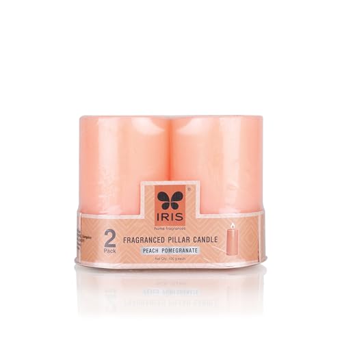 Image of IRIS Peach & Pomegranate Fragranced Pillar Candles Set of 2 - Premium Aromatherapy Candles for Relaxation, Long-Lasting Burn, Elegant Home Decor, Ideal for Gifting