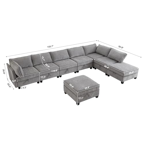 Image of ORRD Oversized Modular Sectional Sofa Set, Convertible U Shaped Couch with Storage, 8 Seater Sofa Modular with Ottomans and Reversible Chaise for Living Room, Office (Grey)