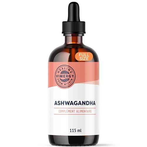 Vimergy Ashwagandha Liquide, 57 Portions – Gouttes d'Ashwagandha – Extrait d'Ashwagandha avec de la Glycérine – Complément Végan – Formulé sans Sucre ni Liant – Sans OGM ni Gluten (115 ml)