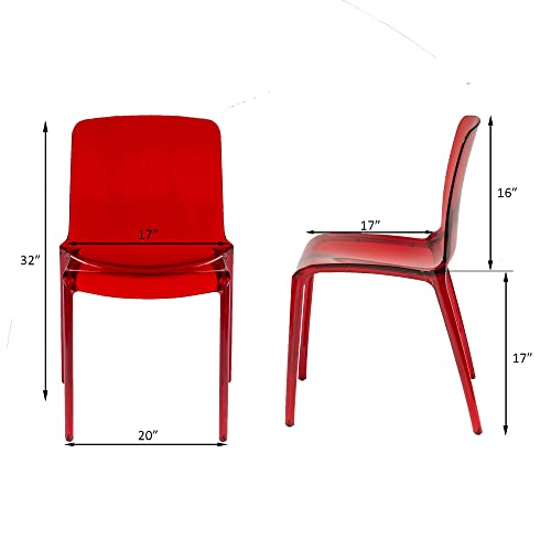 LeisureMod Adler Mid-Century Modern Dining Chair - Transparent Red Acrylic Contemporary Design for Kitchen, Dining Room, and Modern Home Decor