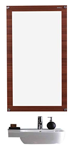 Image of Madhuran Engineered Wood Wall Mount Mirror Rectangular Shape (68X39.5 CM, C Walnut) Bathroom Living Room Wash Basin Bedroom Home Decor Organiser Furniture Accessories