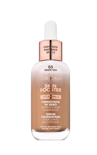 Deborah Milano - Skin Booster Fundacja w Serum SPF 15, N.5 Ciepły Tan, Energizujący i Oświetlający, z witaminą C, naturalny efekt, wyrównuje cerę, 30 ml