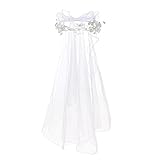 Funsveta Girls First Communion Veil White Floral Crown with Pearls Headpiece for Communion Day (Whit