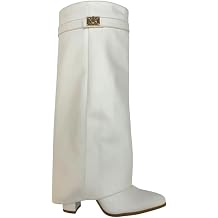 sole london LADIES Women's KNEE HIGH Fold Over Buckle Fashion Zip Pointed Block Heel Boots   Stylish Ruched Design   Comfortable Mid-Block Heel 4 INCH  Faux Leather & Faux Suede