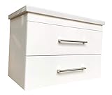 AUSSTATTUNG: 1 Waschtischunterschrank | 2 Metall-Vollauszüge | 1 Waschbecken aus Keramik | 2 Dreidimensionale Schrankaufhänger (bereits befestigt) | Befestigungsmaterial | Montageplan | Front: Weiß Hochglanz Echtlack | Korpus: Weiß Hochglanz Echtlack | 2 Edelstahl Griffe