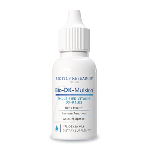 BIOTICS RESEARCH Bio-DK-Mulsion&trade;&ndash;Emulsified Liquid Vitamin D and K, D3 Drops 125 mcg & Vitamin K...