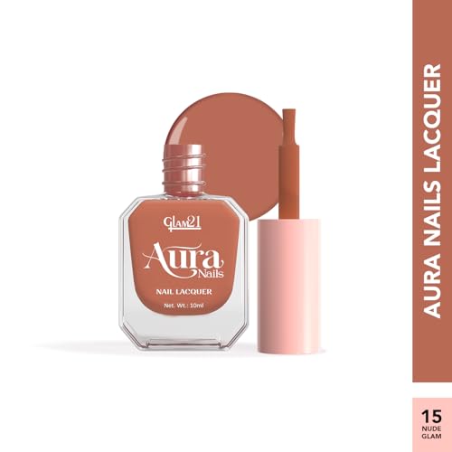 Image of Glam21 Aura Nails Nail Lacquer |Long-Lasting, Quick-Dry, High-Shine Nail Enamel | Chip-Free Formula | Smooth Application & Vibrant Finish |60 Striking Shades | 10ml Each | Pack Of 2 (Nude Glam &Biscuit Babe)