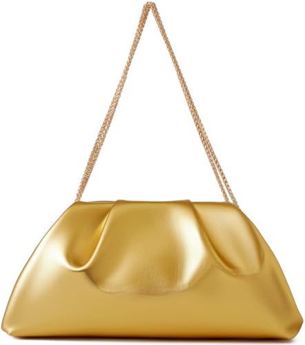 Image of Women's Woven Evening Bag Ruched Dumpling Clutch Purse Detachable Chain Crossbody Bag