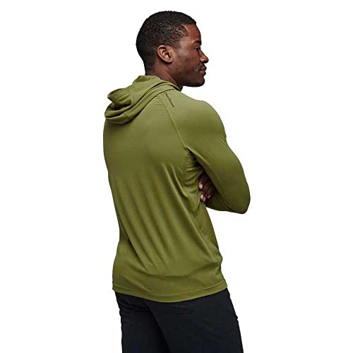 Male model wearing the BLACK DIAMOND Alpenglow Long Sleeve Hoodie. Side view