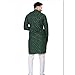 RC FASHIONS Men's Embroidered Sequined Kurta with White Pyjama Set Indian Traditional Party Wear Outfit (Green Lines, L)