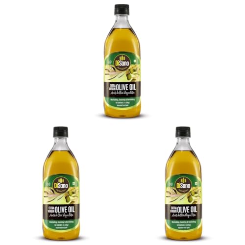 Image of DiSano Extra Virgin Olive Oil 1L, Cold Pressed, First Extraction, Ideal for Sauteing, Grilling & Dressing (Pack of 3)