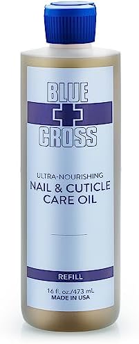 Blue Cross Professional Nail Care, All Natural Mineral Oil Free, Ultra-Nourishing, Hydrating and Moisturizing Nail + Cuticle Oil, Scented with Lemongrass and Lavender Essential Oils, Cruelty Free, Made in USA, Pro Refill Size, 16 fl oz/473mL