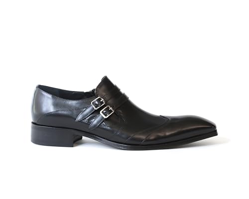 Jo Ghost 4952BIS Italian Black Leather Shoes with Buckles and Zip