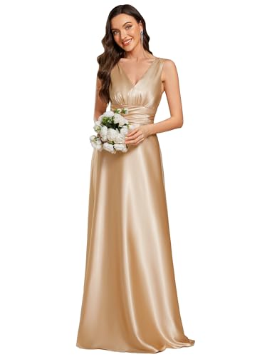 Ever-Pretty Women's Double-V-Neck Floor-Length Empire Waist Satin Formal Dress with Pockets 02326