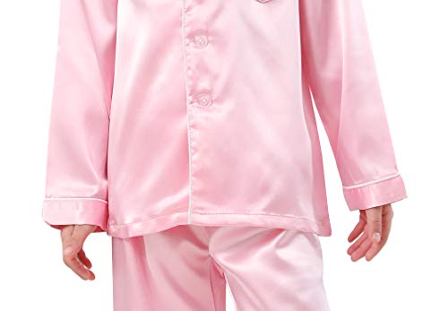 Image of Pajamas Kid Unisex Pjs Set Girls Boys Silk Pajamas Set Satin Long Sleeve 2 Piece Clasic Sleepwear for 2-12 Years Todder