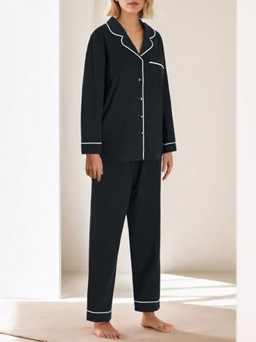 Image of Latuza Women's Petite Size Button Down Pajamas Set Long Sleeve