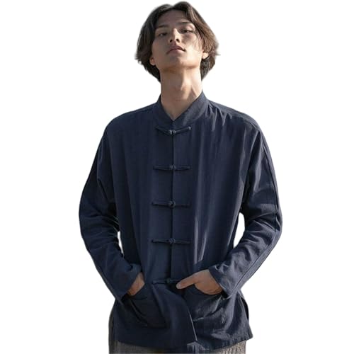 Camisa Zhongshan de lino para hombre con diseño oriental premium