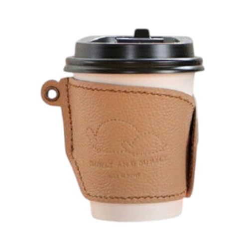 [SLOWLY AND SURELY]手縫い牛革 カップスリーブ [本革 かわいい レザー 牛革 ドリンク ホルダー コーヒー スリーブ 紙コップ コンビニ カフェ カップコーヒー 選べる3色]茶