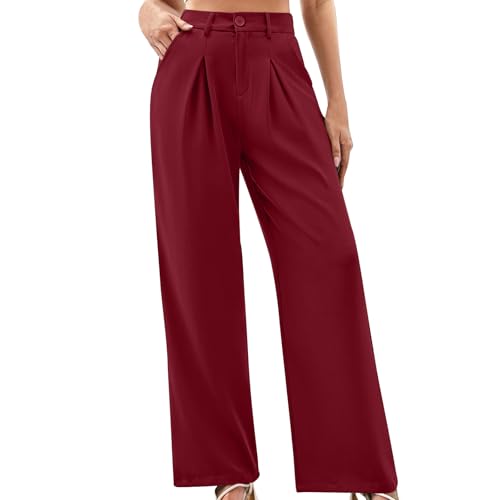 HGps8w Womens Pleated Straight Suit Pants, Classic High Waisted Versatile Business Casual Dress Pants with Pockets3