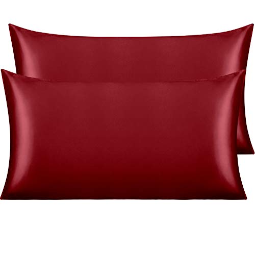 NTBAY 2 Pack Satin King Pillowcases for Hair and Skin Luxurious and Silky Pillow Cases with Envelope Closure 20x40 Inches Wine Red