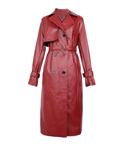 Trench-coat en similicuir pour femme long avec ceinture imperméable