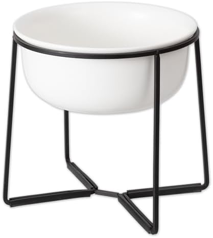 Comedero Perro Elevado Grande Cerámica - Cuenco Perro con Soporte de Metal Antideslizante - Comedero Alto para Perro - Plato Perro Comida y Agua - Bol para Perros Medianos y Grandes - 1400 ml - Blanca