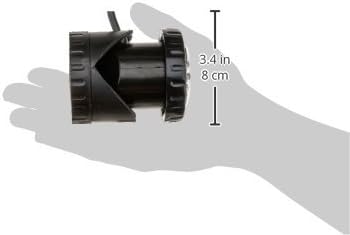 Hand holding a Jebao LED pond light with dimensions