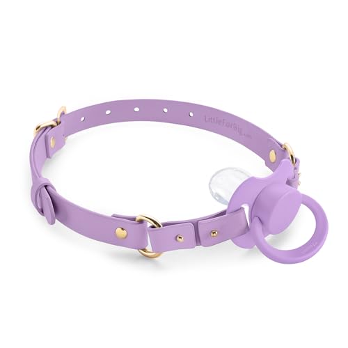 Littleforbig Leather Adjustable Strap Gen II Pacifier & Gag Set DIY Mix & Match Design Swap Colors and Styles for Personalized Looks Purple