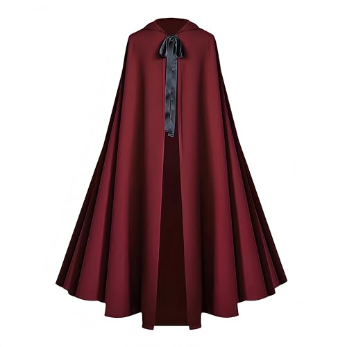 Proumhang Halloween cape à capuche pour adultes -Costume de cape de sorcière médiévale de la Renaissance pour hommes et femmes,Hobbit cosplay court cap,130cm Vin Rouge