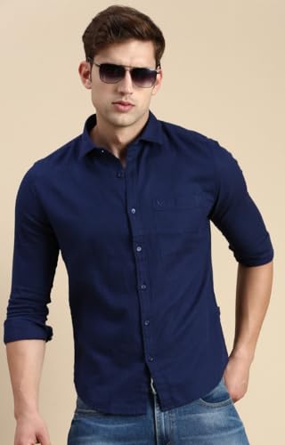 Image of SHOWOFFFF Men Solid Casual Shirt | Spread Collar Full Sleeves Cotton Shirt for Mens | Slim Fit Regular Length Shirt for Men's